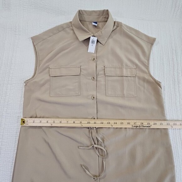 Old Navy Tan Women's Size M Tall Utility Midi Waist Defined Shirt Dress  NWT NEW - Picture 3 of 14